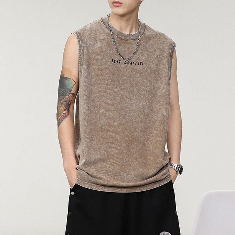 Summer Retro Washed Cotton Tank Top Vest For Men