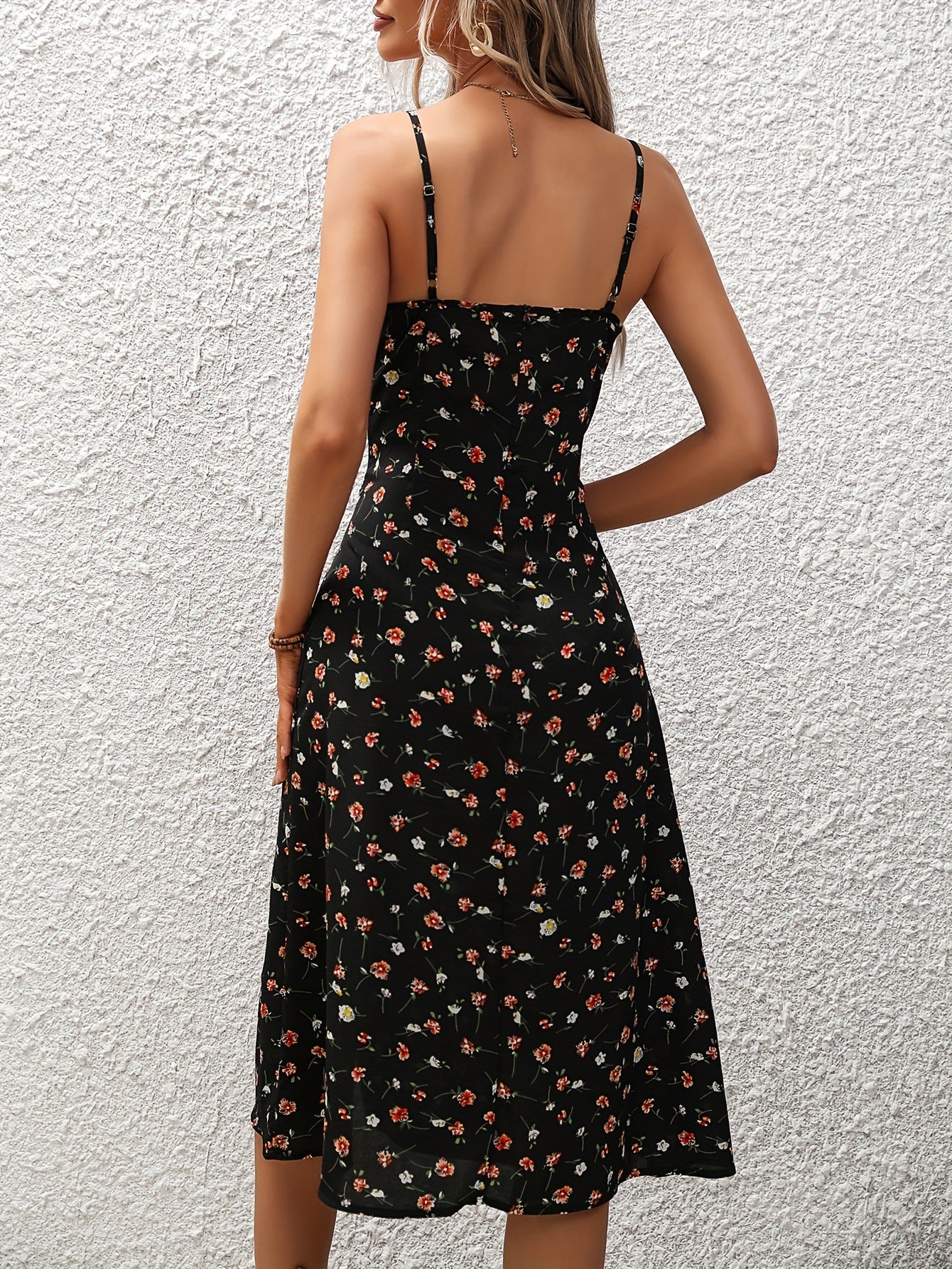 New Polka Dot Print Suspender Dress Summer Sexy Slit Long Dresses For Womens Clothing - Trendys Collections