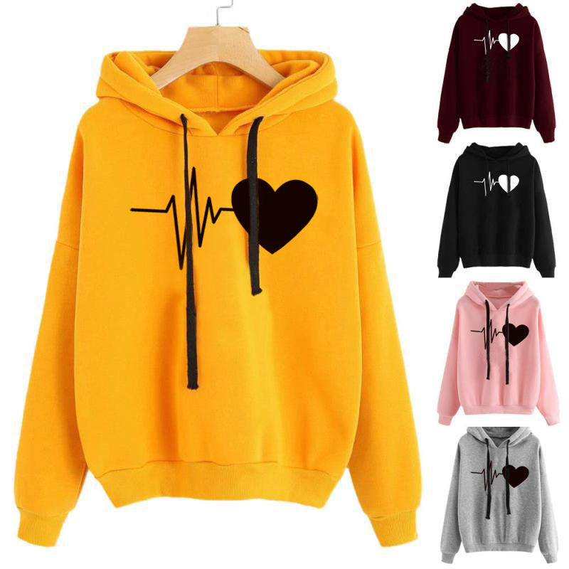 Heart Print Streetwear Hoodies Women Sweatshirt Spring Autumn Long Sleeve Hoodie Clothes - Trendys Collections