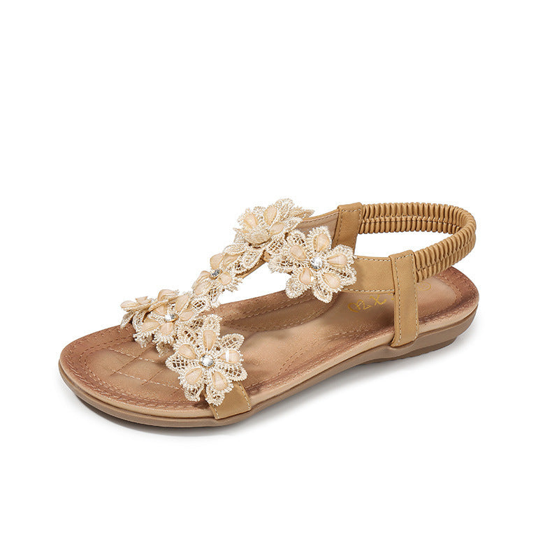 Medium to Large Size Sandals Women T-Shaped Flower Women Sandals Beach Sandals