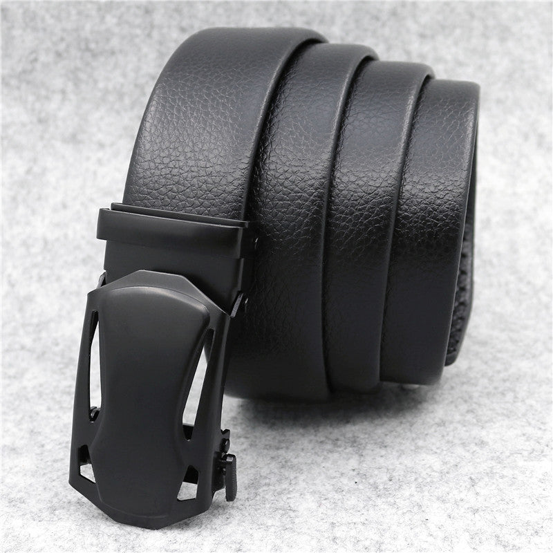 Microfiber Leather Ratchet Belt Adjustable Automatic Buckle Black