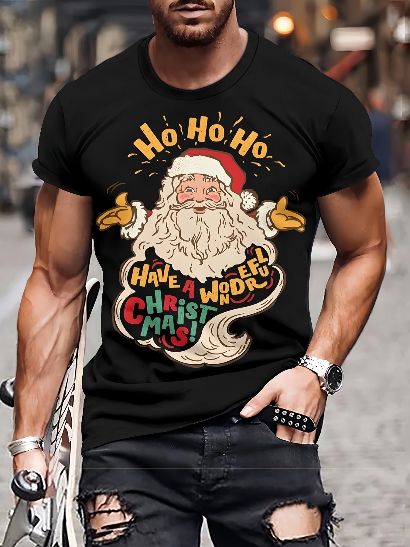 Men's Casual 3D Santa Claus Printed T-shirt