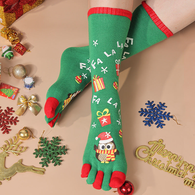 Cute Christmas Five-finger Elastic Sweat-absorbent Socks For Both Men & Women