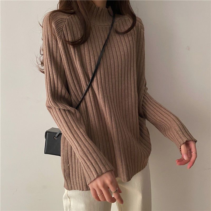 Idle Style Mock Neck Design Sense Loose Thick Inner Sweater