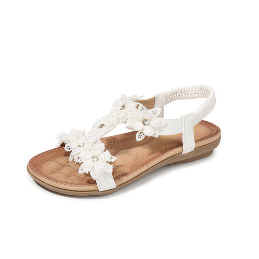 Medium to Large Size Sandals Women T-Shaped Flower Women Sandals Beach Sandals