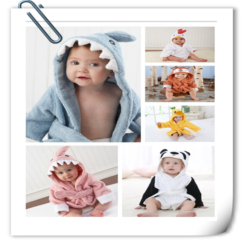 Kids Hooded Absorbent Animal-shaped Bathrobe