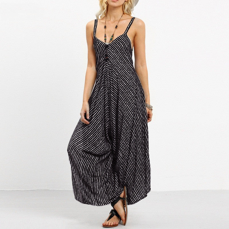 Striped Sling Wide Loose Cropped Trousers