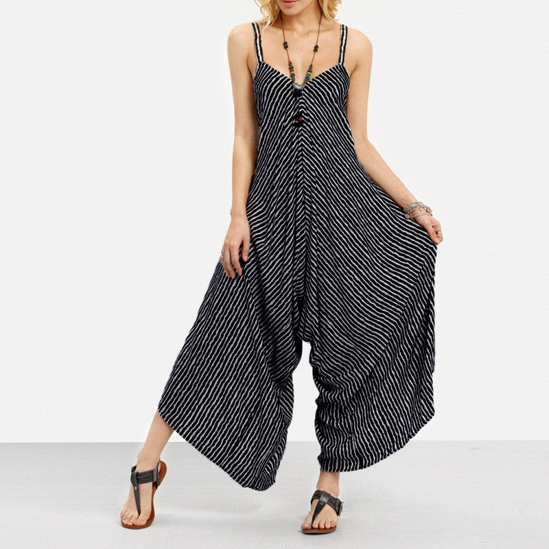 Striped Sling Wide Loose Cropped Trousers