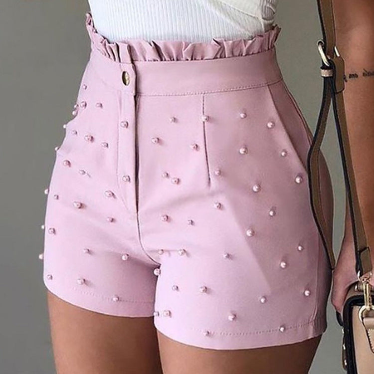 Explosive Style Women's Shorts, Gun Beads Solid Color Sexy Shorts Women