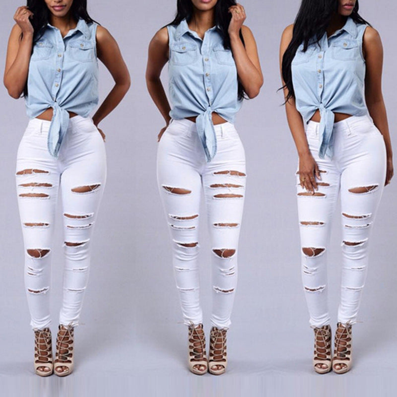 High Quality Jeans High Waist Skinny Pant Pencil Ripped Jeans