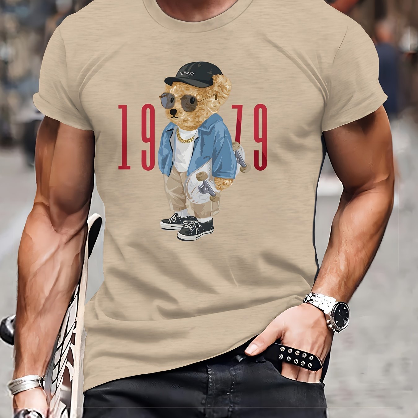 Men's Casual Round Neck T-shirt -1979 Vintage Teddy Bear Print