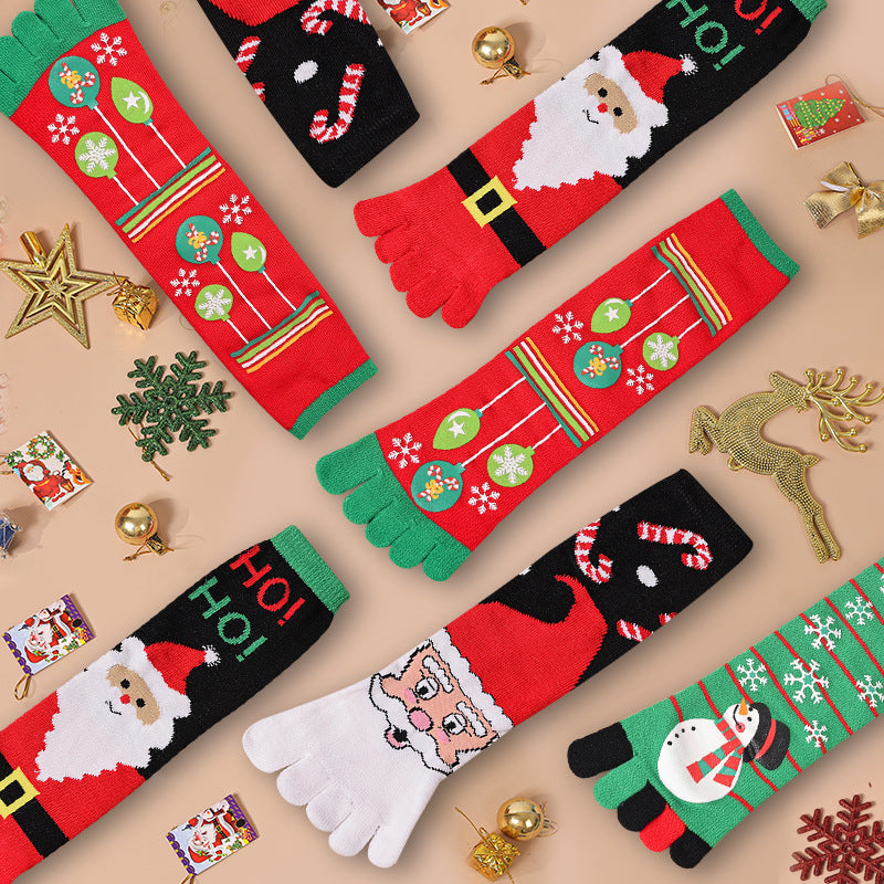 Cute Christmas Five-finger Elastic Sweat-absorbent Socks For Both Men & Women