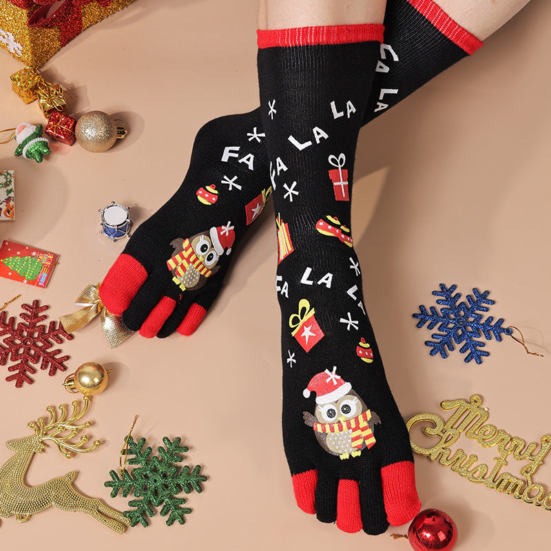 Cute Christmas Five-finger Elastic Sweat-absorbent Socks For Both Men & Women