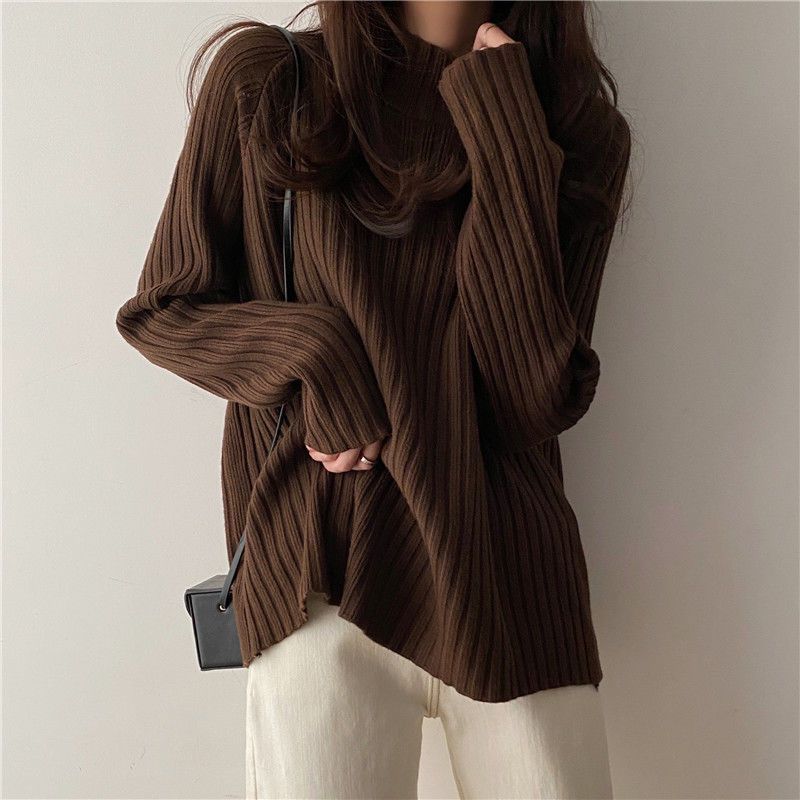 Idle Style Mock Neck Design Sense Loose Thick Inner Sweater