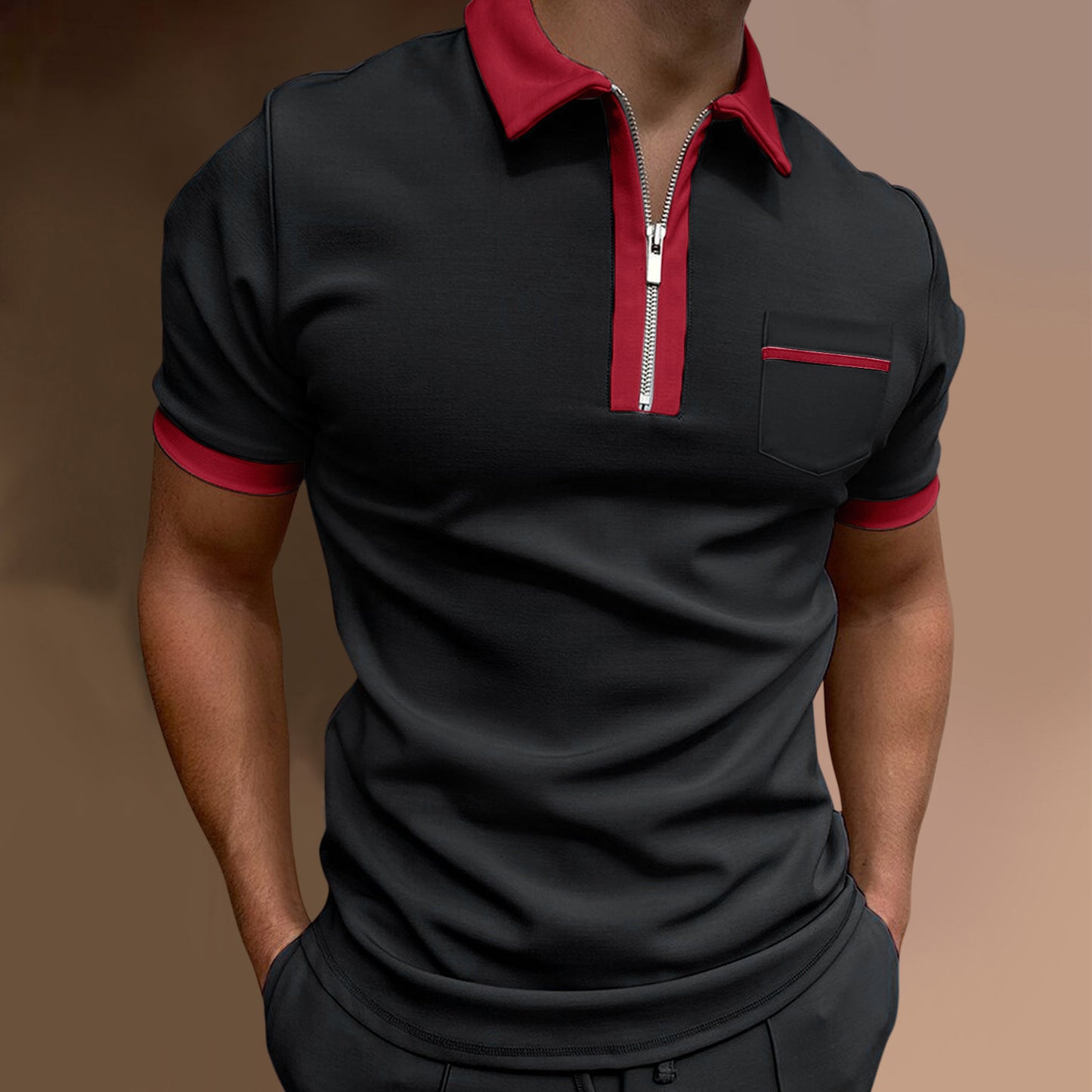 European And American Men's Lapel Fashion Slim Pocket T-shirt