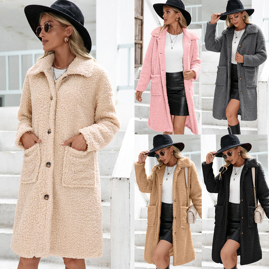 Women's Plush Long Single-breasted Trench Coat