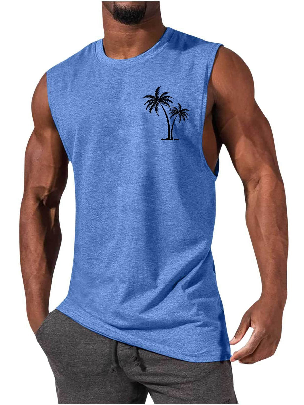 Coconut Tree Embroidery Vest Summer Beach Tank Tops