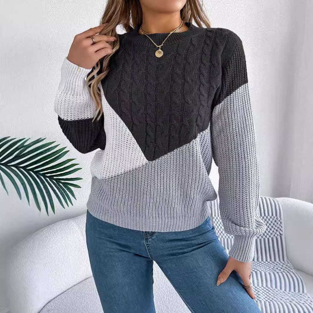 Contrast Color Twist Long Sleeve Pullover Sweaters Women's Clothing