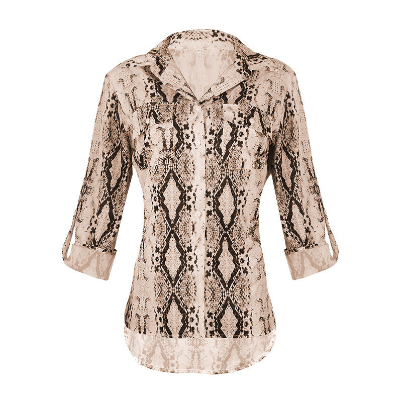 Women Leopard Print Three-Quarter Sleeve Loose Casual Shirt