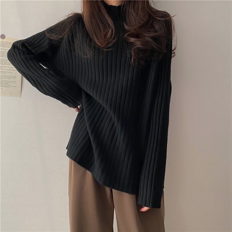 Idle Style Mock Neck Design Sense Loose Thick Inner Sweater