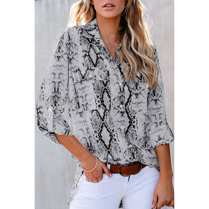 Women Leopard Print Three-Quarter Sleeve Loose Casual Shirt