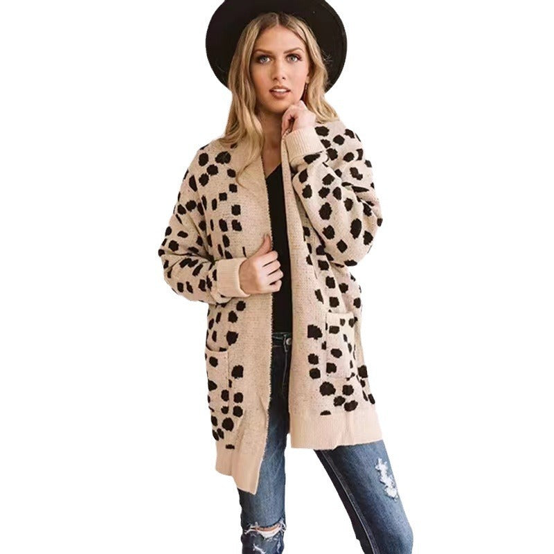 Thick Loose Dot Sweater Coat Knitted Cardigan For Women