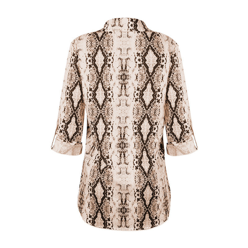 Women Leopard Print Three-Quarter Sleeve Loose Casual Shirt