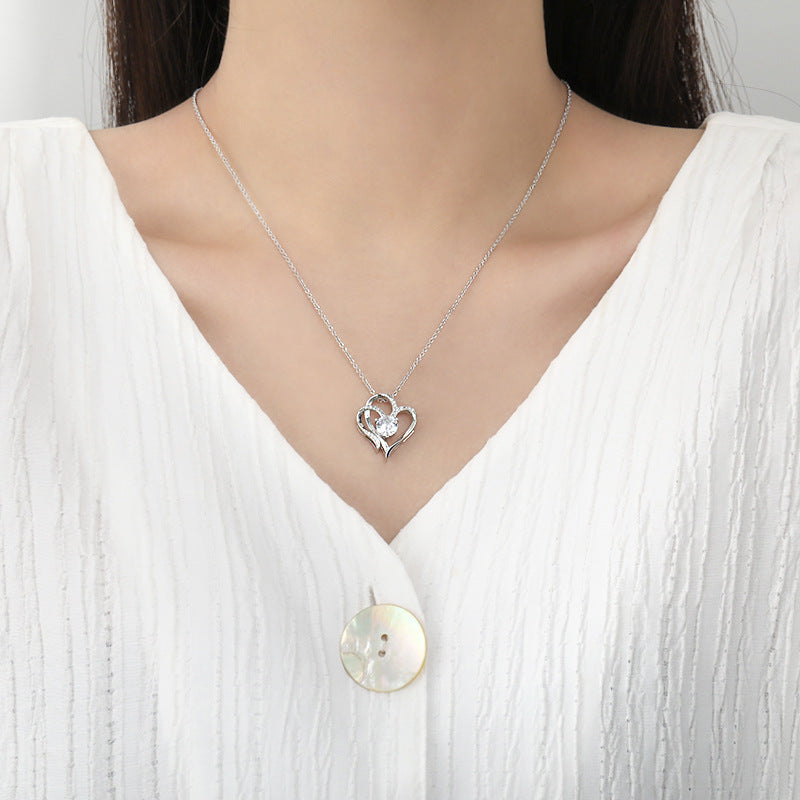 Love Necklace With Rhinestones Ins Personalized Heart-shaped Necklace Clavicle