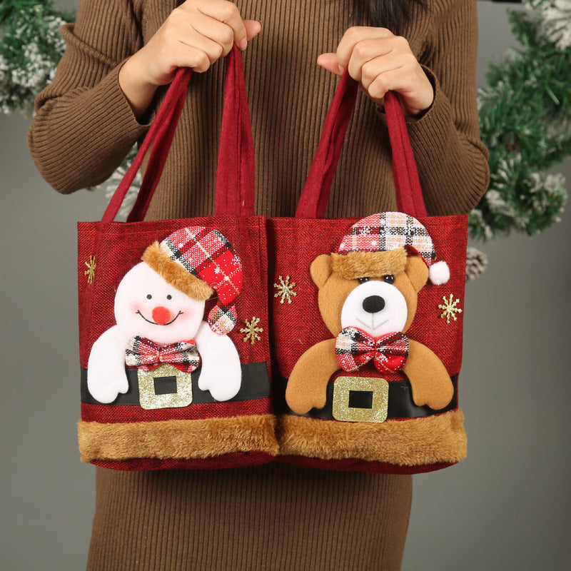 Christmas Candy Gift Tote Bag For Kids Creative Santa Claus Elk Snowman Bear Handbag