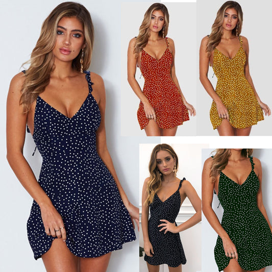 Wow Polka-dot Strappy Dress Women Summer Fashion Beach Sundress - Trendys Collections