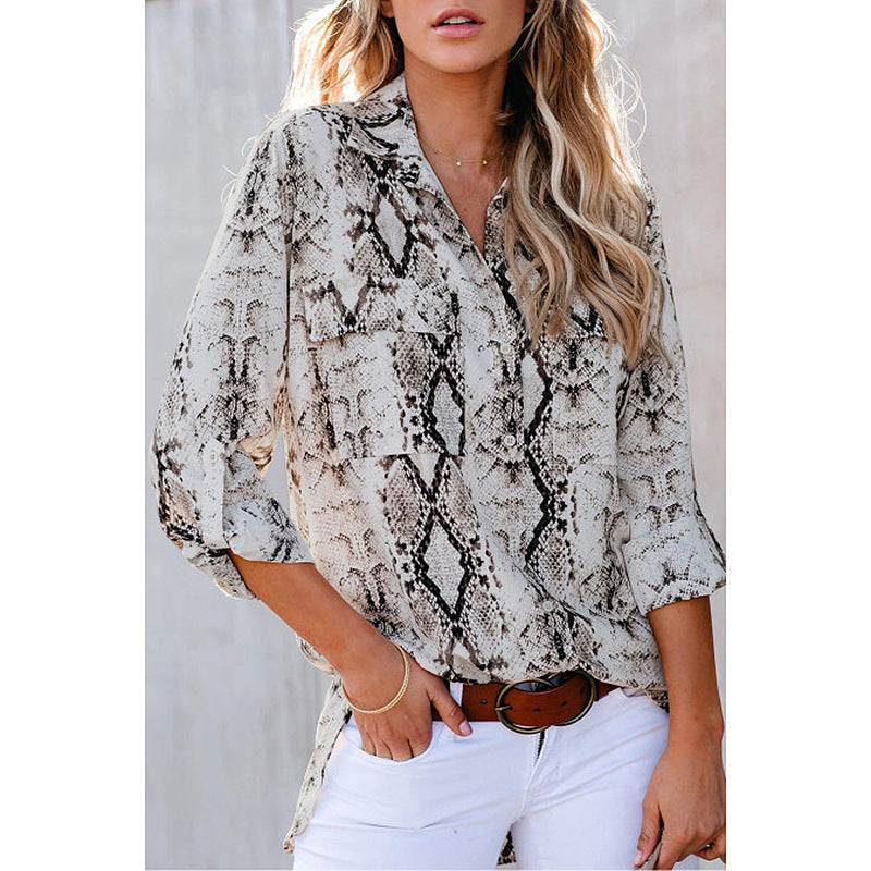 Women Leopard Print Three-Quarter Sleeve Loose Casual Shirt