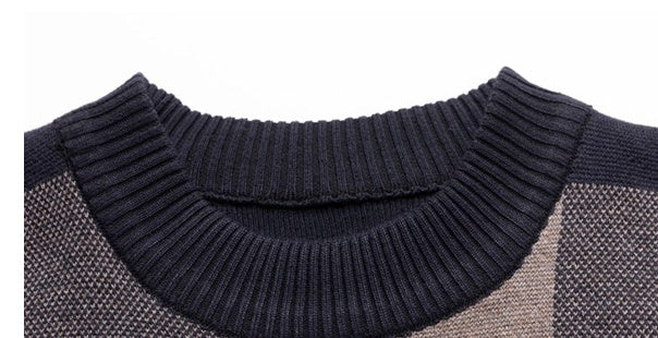 Men Warm Stripe Casual Round Collar Loose Needle