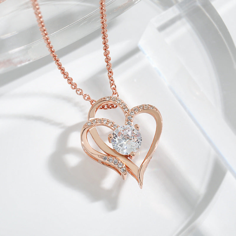 Love Necklace With Rhinestones Ins Personalized Heart-shaped Necklace Clavicle