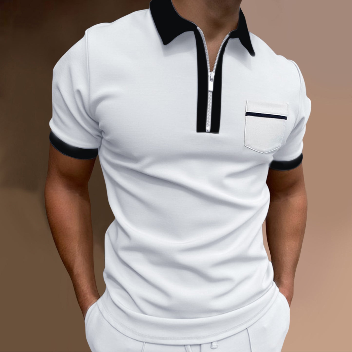 European And American Men's Lapel Fashion Slim Pocket T-shirt