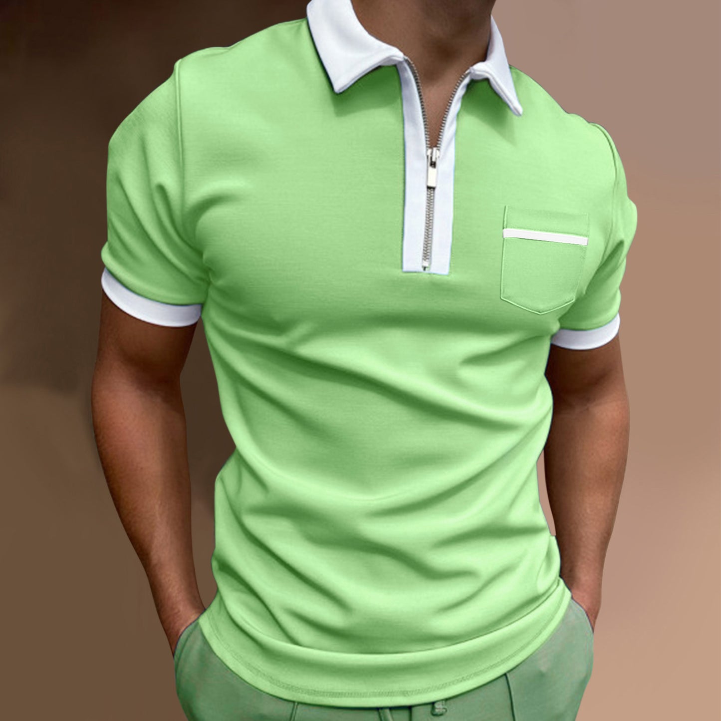 European And American Men's Lapel Fashion Slim Pocket T-shirt