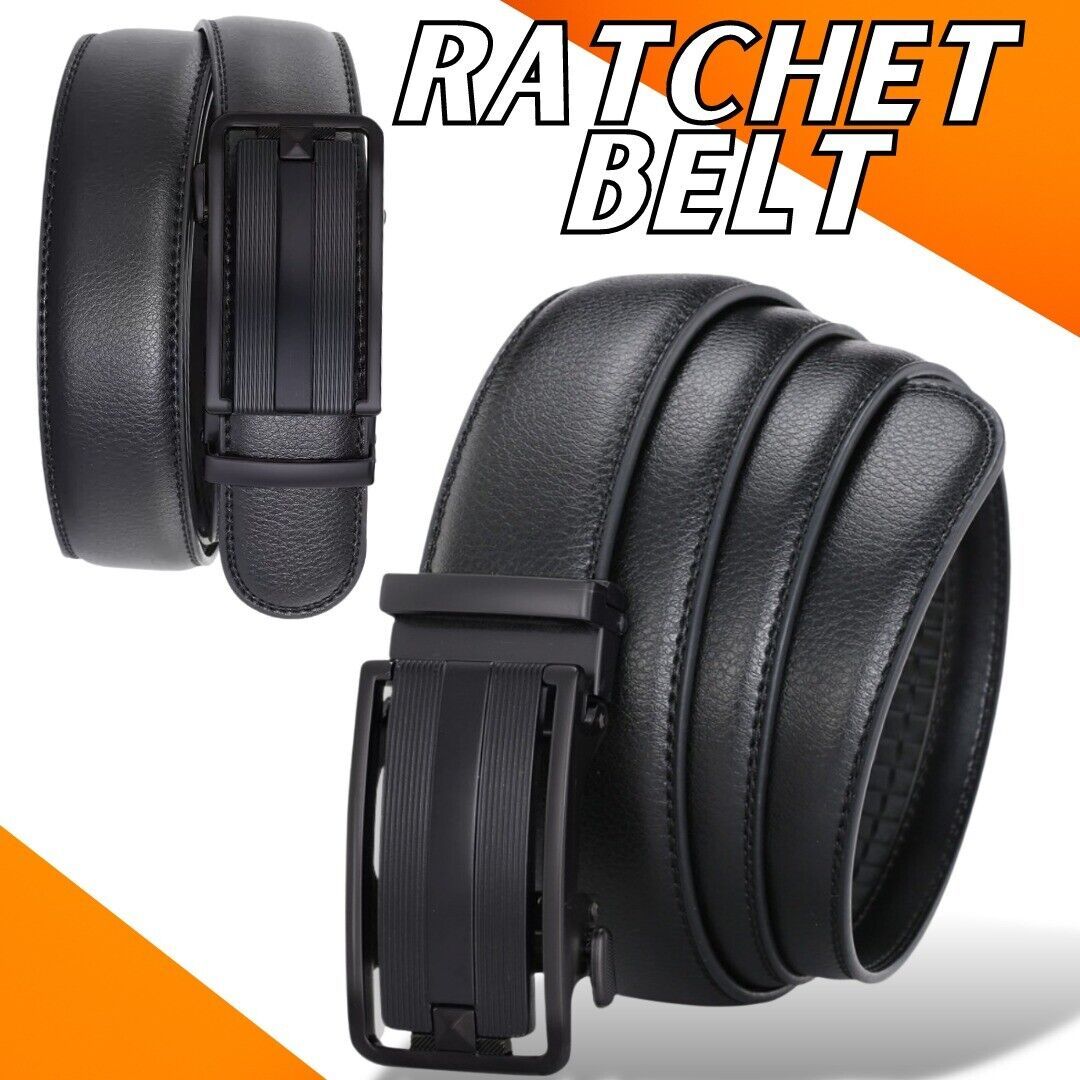 Men's Ratchet Belt Leather Belt With Slide Buckle Ratchet Belts