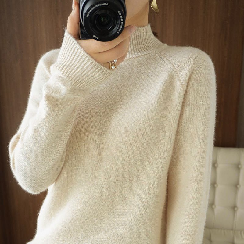 Women's Half Turtleneck Beige Sweater