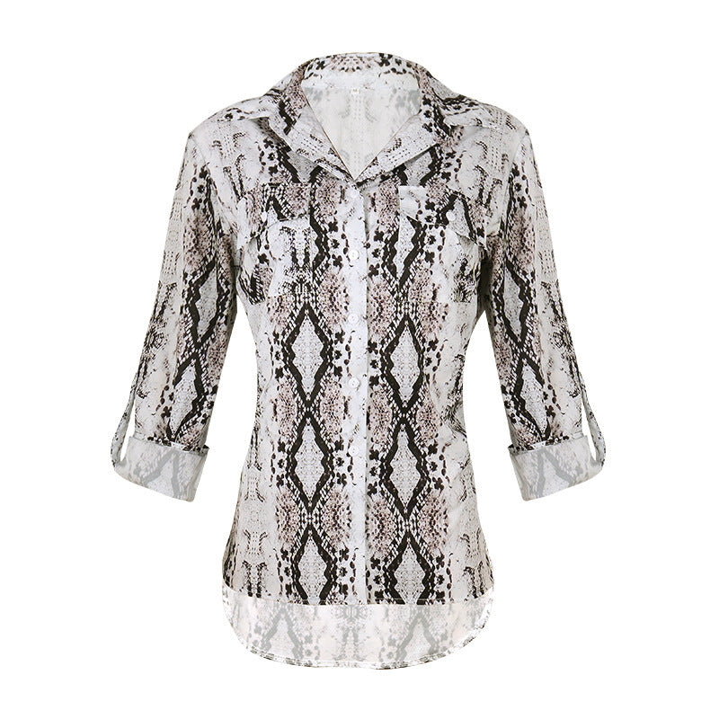 Women Leopard Print Three-Quarter Sleeve Loose Casual Shirt