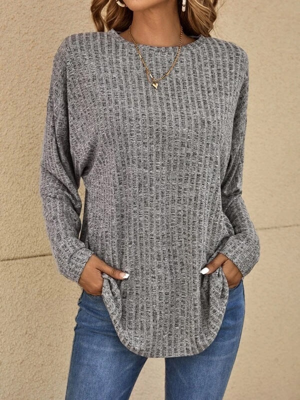 Knitted Sweater Round Neck Sunken Stripe Top Long Sleeve Loose