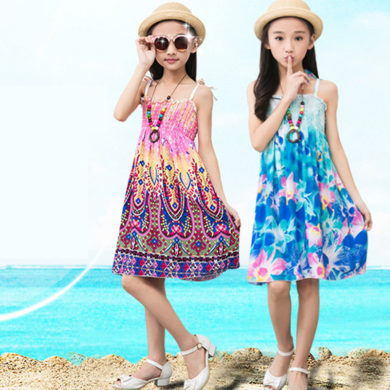 Children's Cotton Silk Sling Floral Vest Skirt