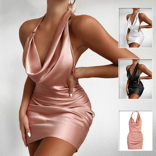 Satin Party Dress Backless Mini Sleeveless Summer Party Dress