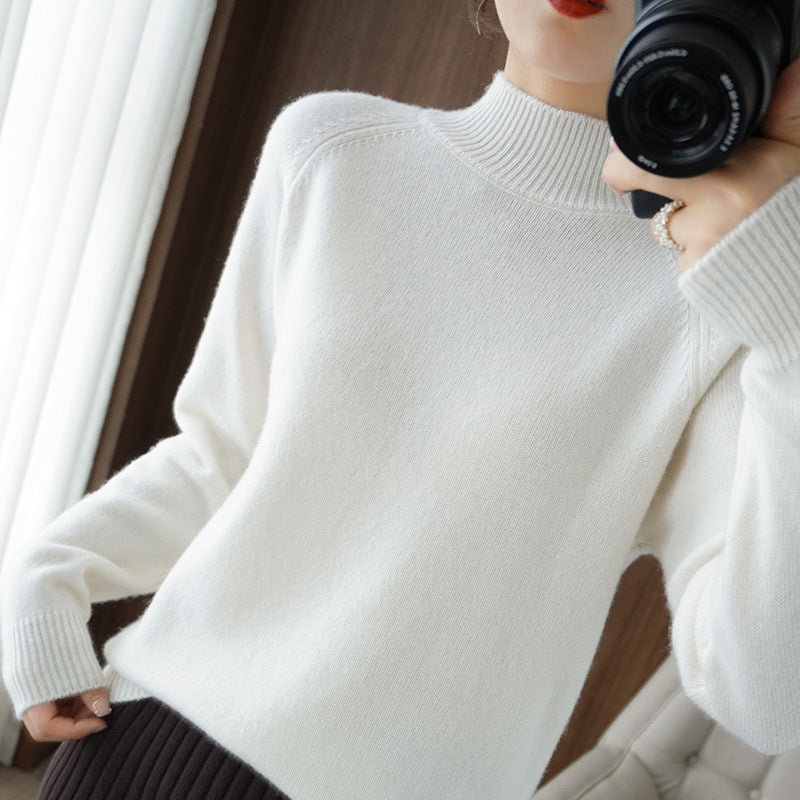 Women's Half Turtleneck Beige Sweater