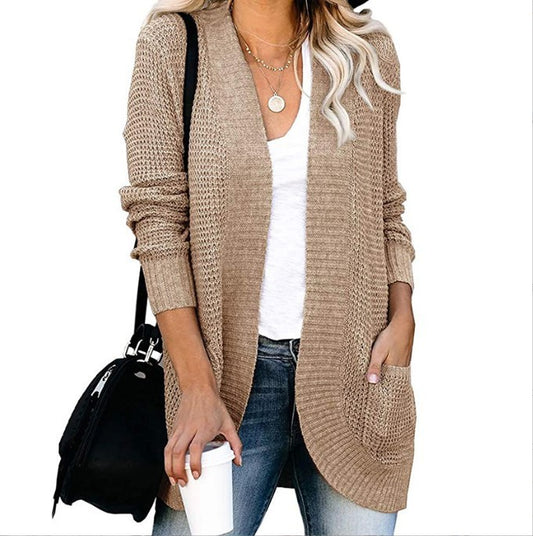 Women's Curved Placket Knitted Sweater Cardigan