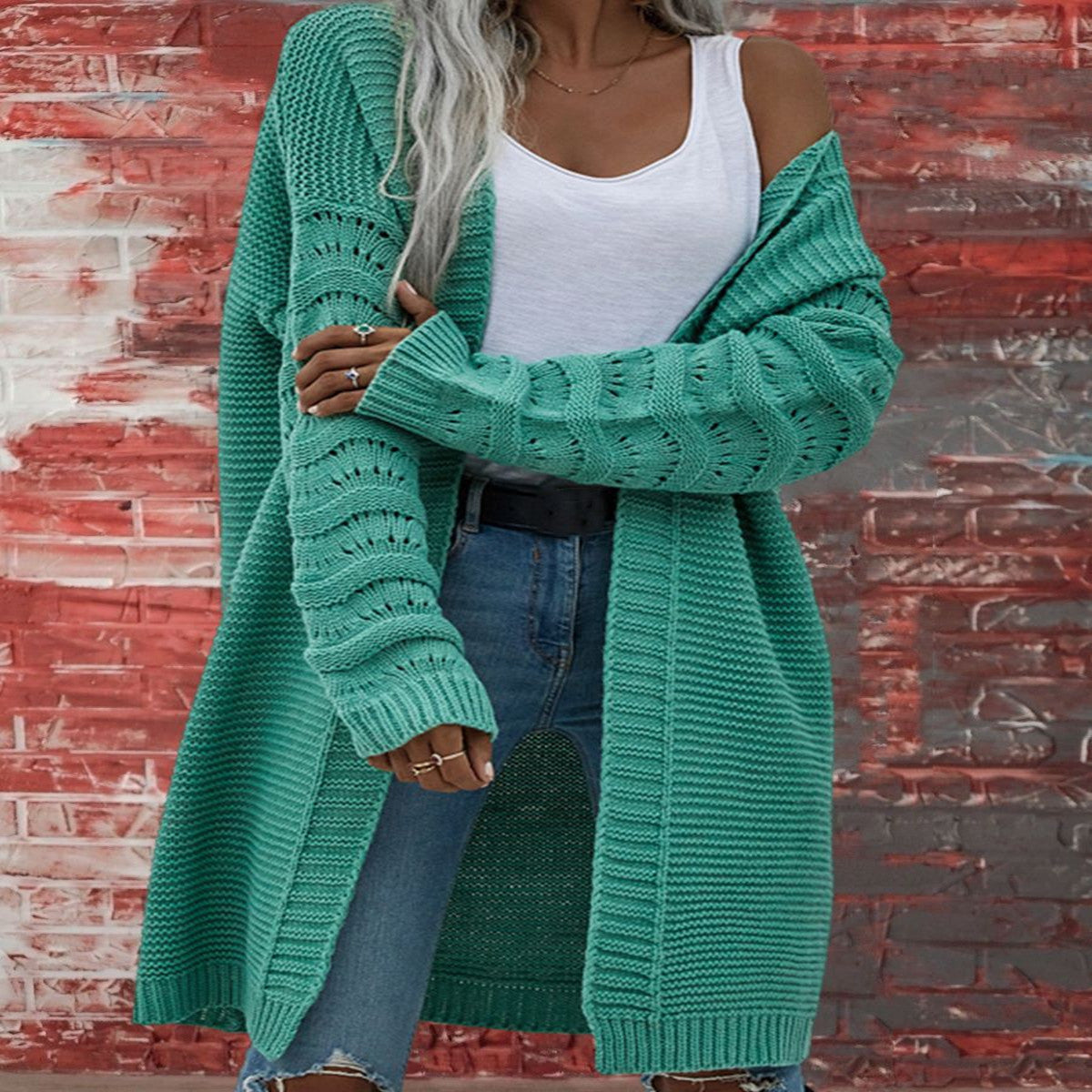 New Long Cardigan Solid Color Knitting