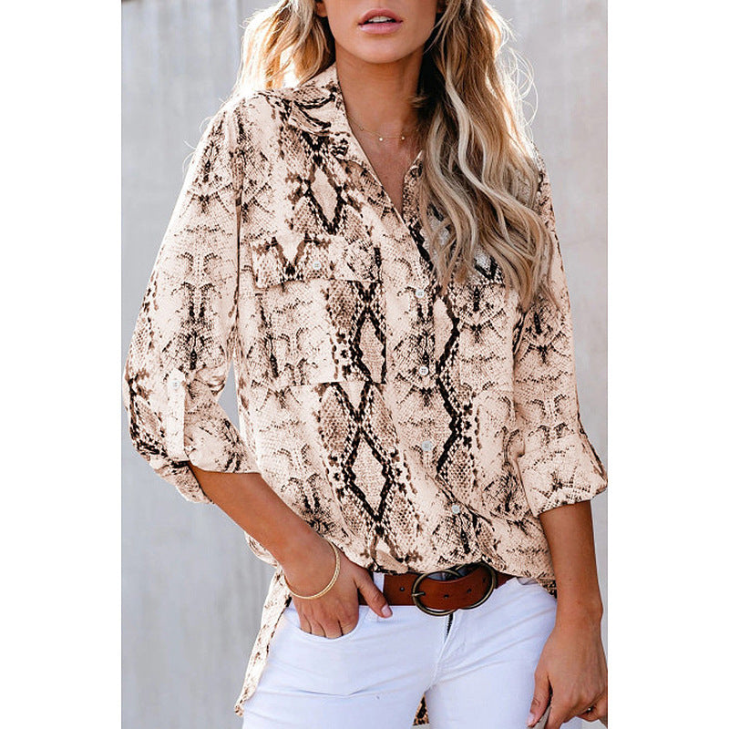 Women Leopard Print Three-Quarter Sleeve Loose Casual Shirt