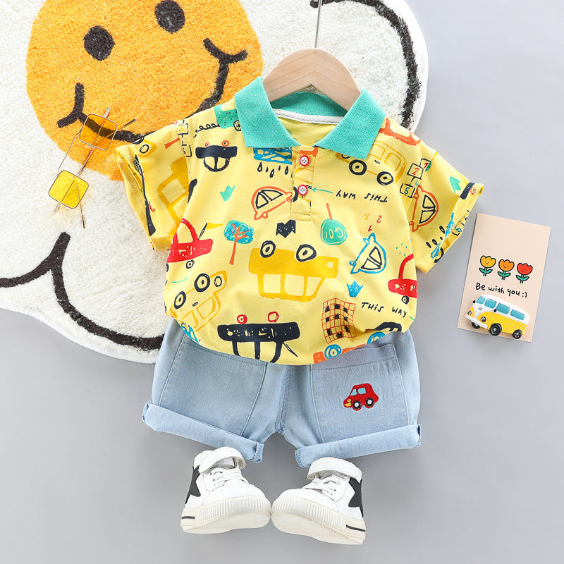 Boys Car Pattern Two-piece Summer Casual Clothes Baby