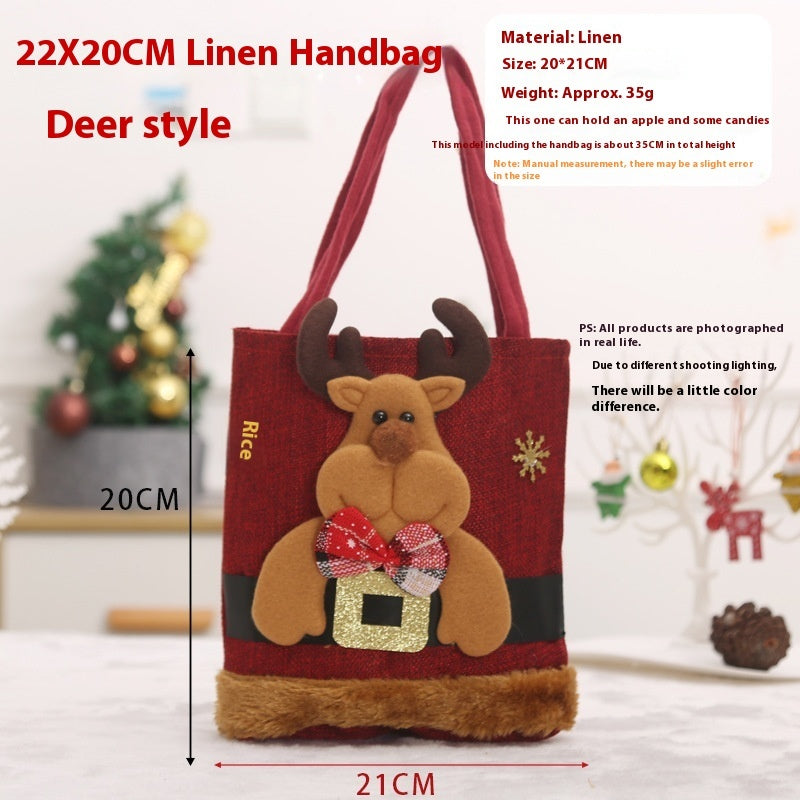 Christmas Candy Gift Tote Bag For Kids Creative Santa Claus Elk Snowman Bear Handbag