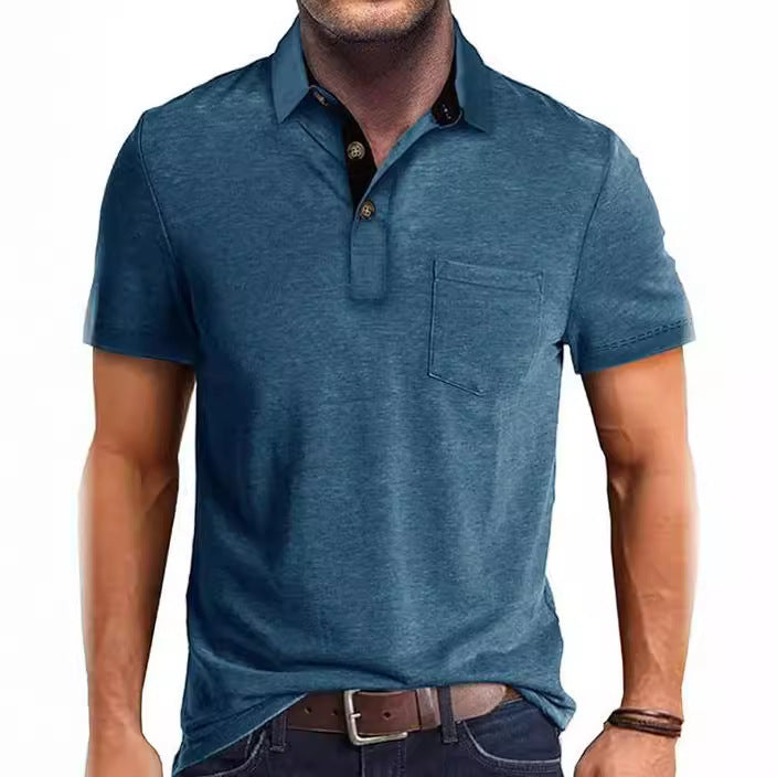 Summer Men's Clothing Short Sleeve Lapel T-shirt