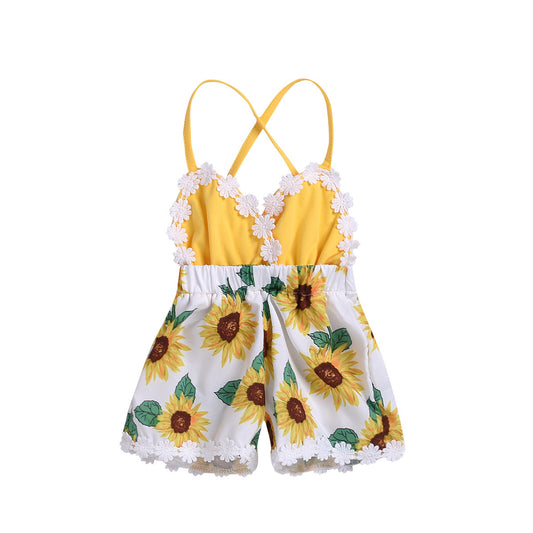 Girls Baby Jumpsuits Sunflower Sling Lace Jumpsuit