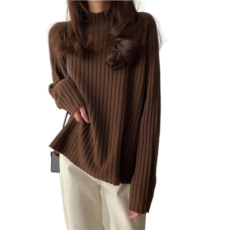 Idle Style Mock Neck Design Sense Loose Thick Inner Sweater